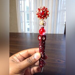 Handmade Red Bejeweled Rhinestone Decorative Pen